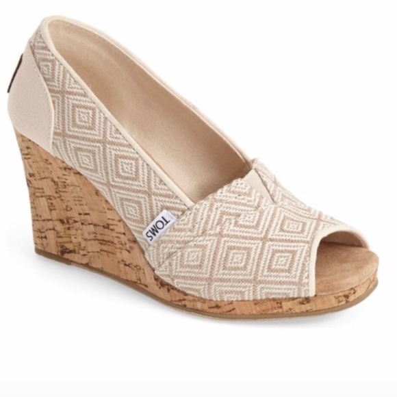 Toms Beige Patterned Wedges - Picture 1 of 6